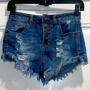 Refuge high rise multi button cheeky denim shorts